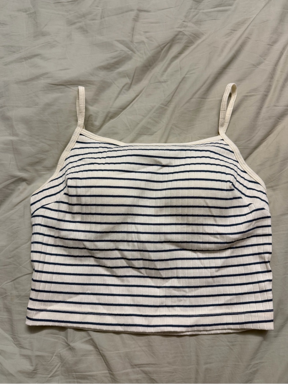 Muji Striped Ribbed Cami Tank Top - White/Navy